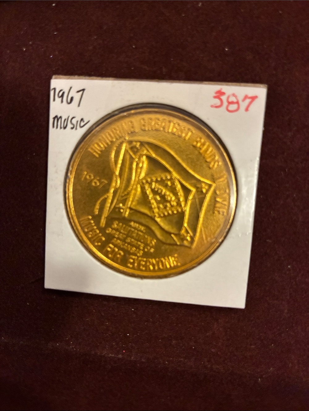 Gold Tone Commemorative Medallion with Flag Motif